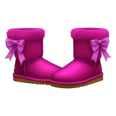 Realistic pair of magenta Ugg fur boots with silk ribbon bows. sticker
