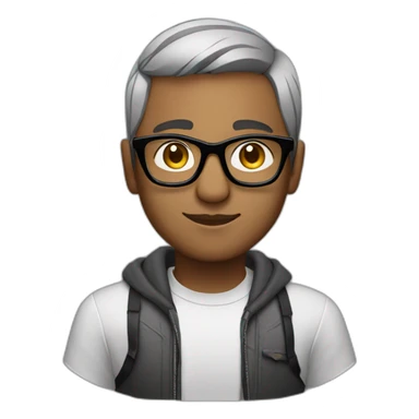 Indian dj with glasses short hair no moustache grey brown skin less hair sticker