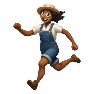 huckleberry Finn goddess sprinting, in overalls, with a large stride and arms outstretched sticker