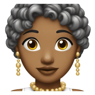 Mujer de piel blanca con rizos castaños y flequillo que tiene pendientes de perlas y un colgante en el cuello dorado sticker