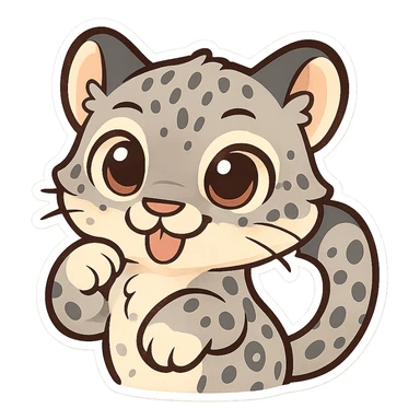 snow leopard emoji, cute cartoon style, big eyes, playful expression sticker