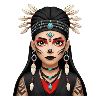 white shaman woman black clothes black accesories face tattoos sticker