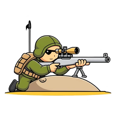 sniper cartoon lying down shooting position sticker