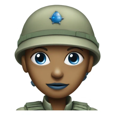 female blue alien military sticker