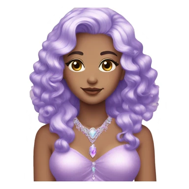 Gorgeous pastel Lady with purple-shiny-crystal-hair and tiara and necklace aesthetic sticker