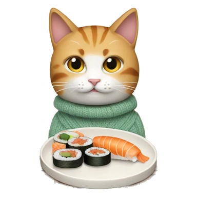 A cat wearing a sweater eating sushi  sticker