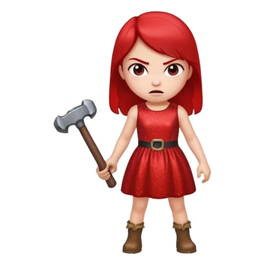 red glitter angry girl with a giant hammer sticker
