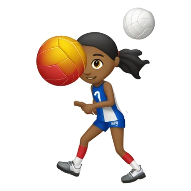 una perona sentada en el piso con una red de voleibol estirada alfrente de ella  y un balon de voleibol arriba en el aire sticker