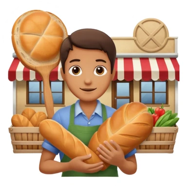 Shopper with bread loaf,Farmers’ Market, background bakery shop, market. sticker