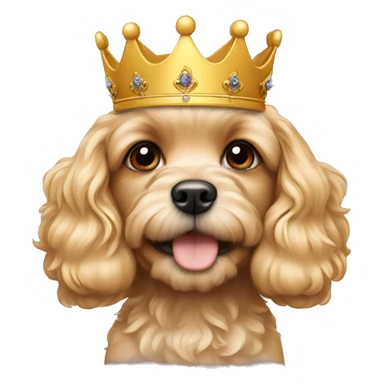blond cavapoo puppy wearing a king crown sticker