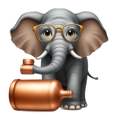 elephant holding copper bottle with spectacles sticker