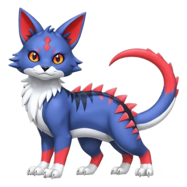 midnight blue-gray-black, with red markings, white belly, scaley scaly batty feline-like quadrupedal digitigrade furry feral Bastet-Noibat-Gatomon-Garchomp-Digimon-Fakémon-Pokémon-creature (full body) sticker