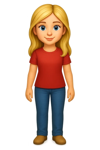 Сгенерируй мне в стиле детализированного емодзи девушку русской внешности, блондинку. В ПОЛНЫЙ РОСТ ОНИ И НЕ КАСАЮТСЯ КРАЕВ ИЗОБРАЖЕНИЯ sticker