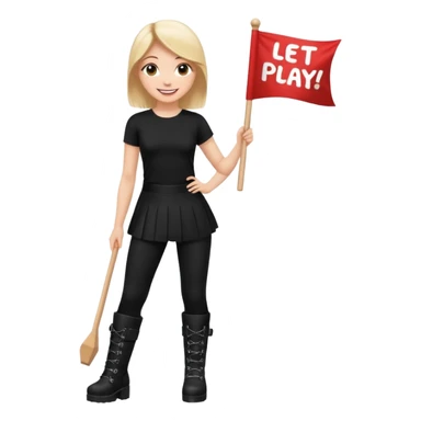 Create a Mistress with platform boots and black leggings and top and a banner : Let’s play sticker