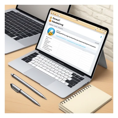 online booking system on MacBook screen next to an old-style paper notebook with a pen sticker