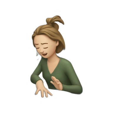 woman hitting head on a computer sticker