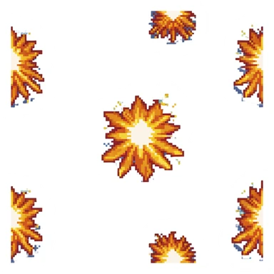 Bomberman explosion center tile animation frame 3, fading fiery explosion core, yellows and oranges, more transparency at edges, explosion starting to dissipate sticker