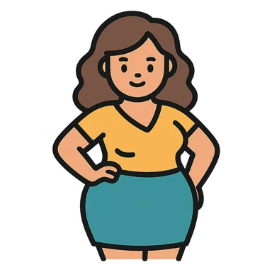 confident woman with a curvy figure, tasteful and stylized cartoon icon sticker