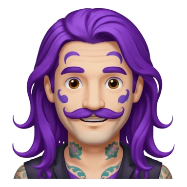  long purple haired man, mustached and face tattoes, handsome sticker