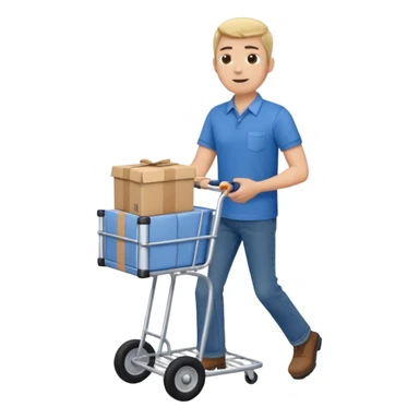 hombre llevando en un carrito un paquete de envio sticker