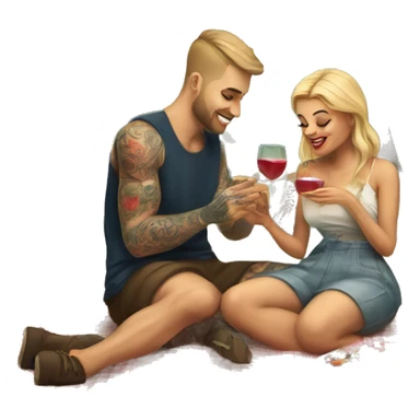 Romantic picnic date for beautiful tattooed couple sticker