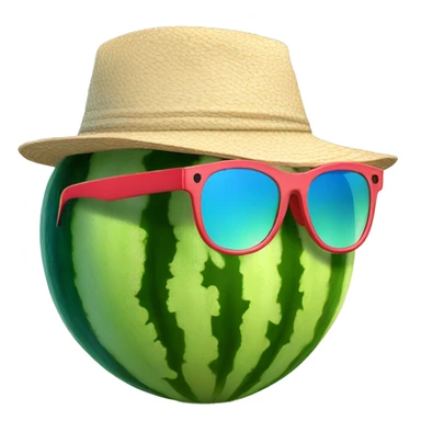 a watermelon with beach glasses and a backwards cap sticker