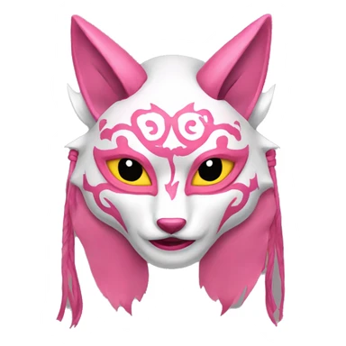 Pink feminine oni kitsune japanese mask sticker