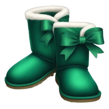 Dark green Ugg fur boots with dark green ribbon bows and silver buckle sticker