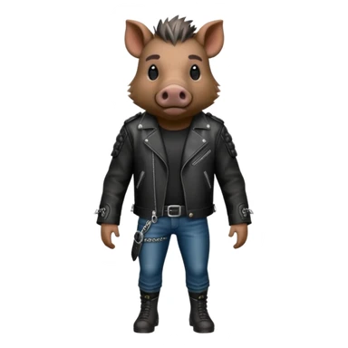 wild boar, punk hair, full body, stading, jacket sticker