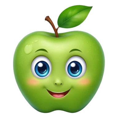 A cute green apple with a big smile and blue expressive big eyes sticker