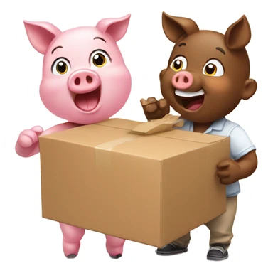 Excited 1 boy pig and 1 girl pig receiving a package  sticker