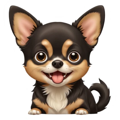 A high-resolution digital illustration of a cute black and tan chihuahua with big eyes yawning. portrait in a clean, semi-realistic style sticker