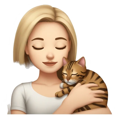 extremely light skin girl with brown hair sleeping with cute bengal cat sticker