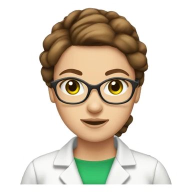 Female scientist with brown hair in a bun and green eyes NO glasses sticker