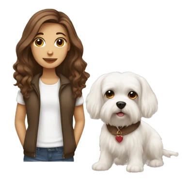 Girl with maltese dog with brown hair sticker