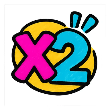 bold modern style "x2" emoji, transparent background, with a vibrant color accent to show excitement sticker