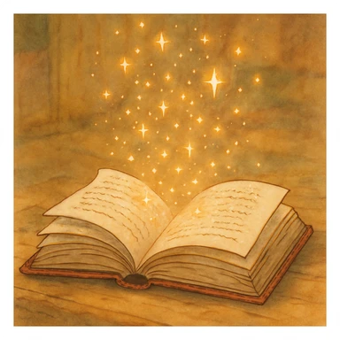 an open book with magical sparkles, ghibli style sticker