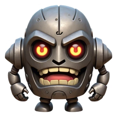 Cinematic Comical Mighty Iron Golem Portrait Emoji Head tilted dramatically with an exaggeratedly amused expression, featuring a bulky, armored form with a slightly lopsided stance, ancient runes flickering erratically, and one massive, jointed hand raised in a slow, deliberate wave. Wide, expressive glowing eyes give it an almost humorous, puzzled look, as if it’s contemplating something far beyond mortal understanding. Rendered with detailed metallic textures and deep, dynamic lighting, high shine, dramatic yet whimsical, styled with a hint of unexpected charm, soft glowing outline, capturing the essence of an endearing yet colossal guardian that looks ready to crack an impossibly slow, earth-shaking joke! sticker