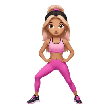 generate a pretty bratz girl in gym clothes doing workout sticker