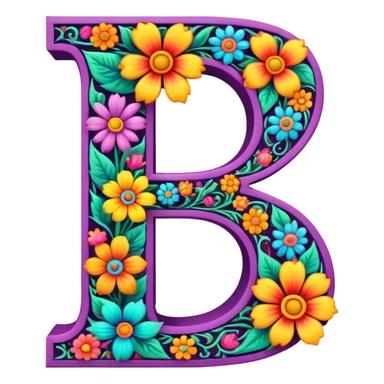 3D, gothic style psychedelic colored capital Letter “D” with hippie style flower border sticker