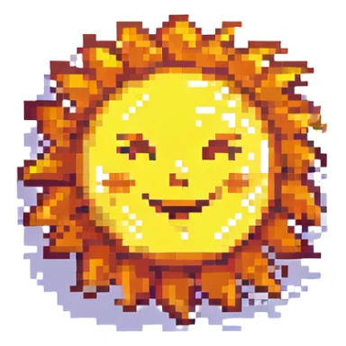smiling sun pixel art style sticker