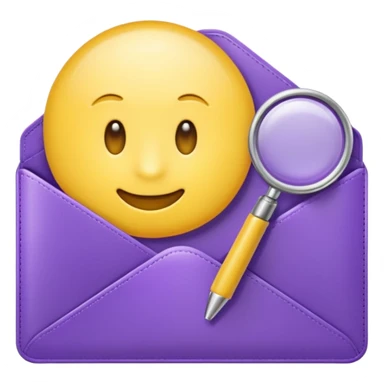 simple, minimalistic yellow (hex#FFD008) and purple (hex#8C52FF) emojis of a pin, a working case, a folder, a magnifier, an email, an envelope sticker