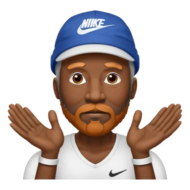 OLDER BLACK MAN WITH LOW CUT BEARD AND A NIKE HAT SAYING WHO CARES?! MOTIONING HANDS  sticker