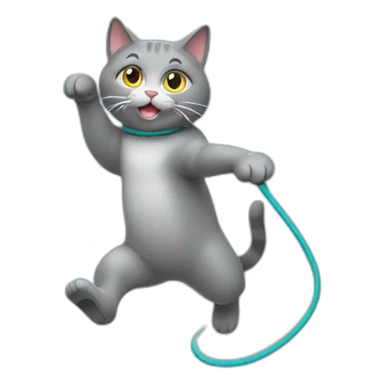 grey cat jumping rope sticker