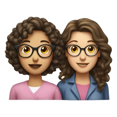 brunette girl with long hair and mom with short curly hair white mom has glasses sticker