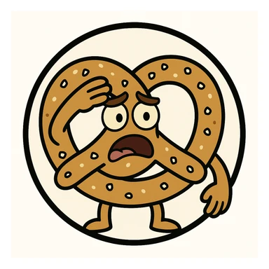 little alchemy style icon
subject: pretzel
border: medium-black
shape: round, circular
background: white
style: full color fill with medium black outlining sticker