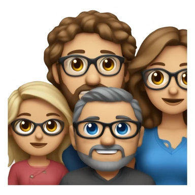 FAMILIA DE 4 PERSONAS Y UN PERRO MARRÓN PEQUEÑO. BEBE RUBIO OJOS AZULES, NIÑO RUBIO CON GAFAS AZULES OJOS MARRONES, MAMA RUBIA OJOS AZULES GAFAS NEGRAS Y PAPA CASTAÑO CON BARBA sticker