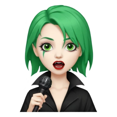 green haired, vampire makeup,holding microphone, singing sticker