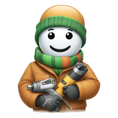 snowman with hat and scarf holding a powertool sticker