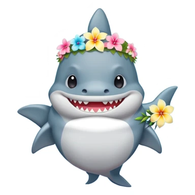 A cute chubby shark with hawaii pastel flower necklace and hawaiian flower crown, posing proudly. sticker